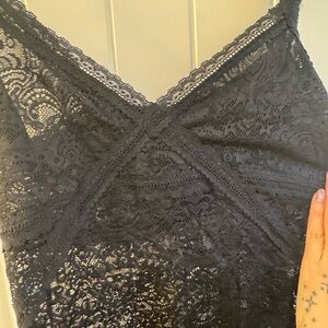 BCBGMaxAzria Black Lace Thong Bodysuit